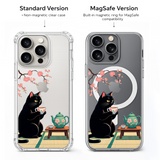 Black Cat Tea Time iPhone Case , Samsung Case, Cozy Sakura Kitty Phone Cover, MagSafe Case
