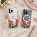 Pink Tulip Daisy Garden iPhone Case , Samsung Case, Cute Floral Spring Phone Cover, MagSafe Case