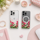 Pink Tulip Daisy Garden iPhone Case , Samsung Case, Cute Floral Spring Phone Cover, MagSafe Case