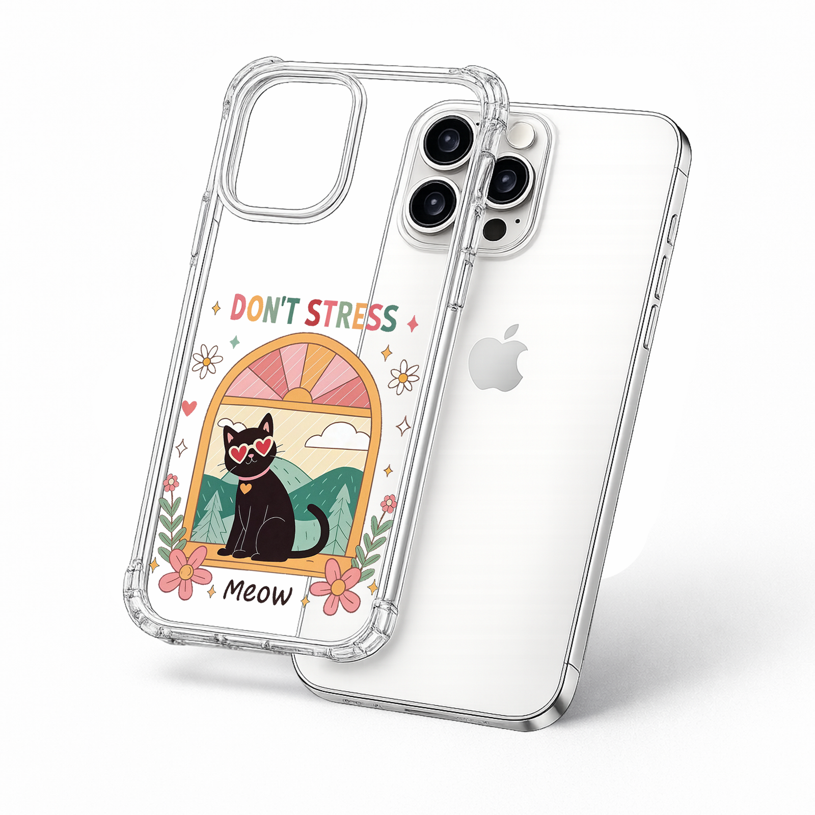 Don't Stress Black Cat iPhone Case , Samsung Case, Cute Retro Kitty Phone Cover, MagSafe Case