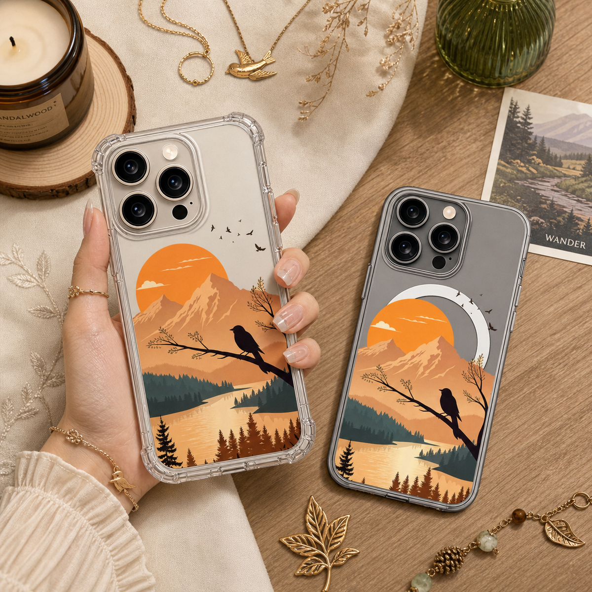 Mountain Sunset Landscape iPhone Case , Samsung Case, Nature River Scenic Phone Cover, MagSafe Case