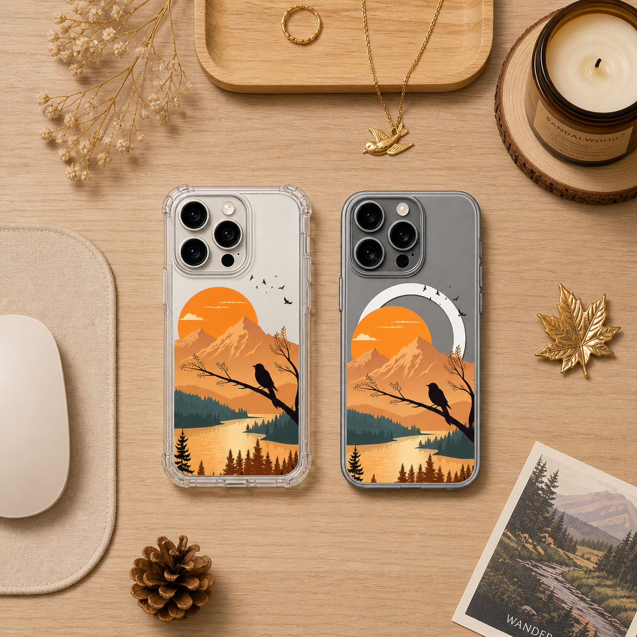 Mountain Sunset Landscape iPhone Case , Samsung Case, Nature River Scenic Phone Cover, MagSafe Case