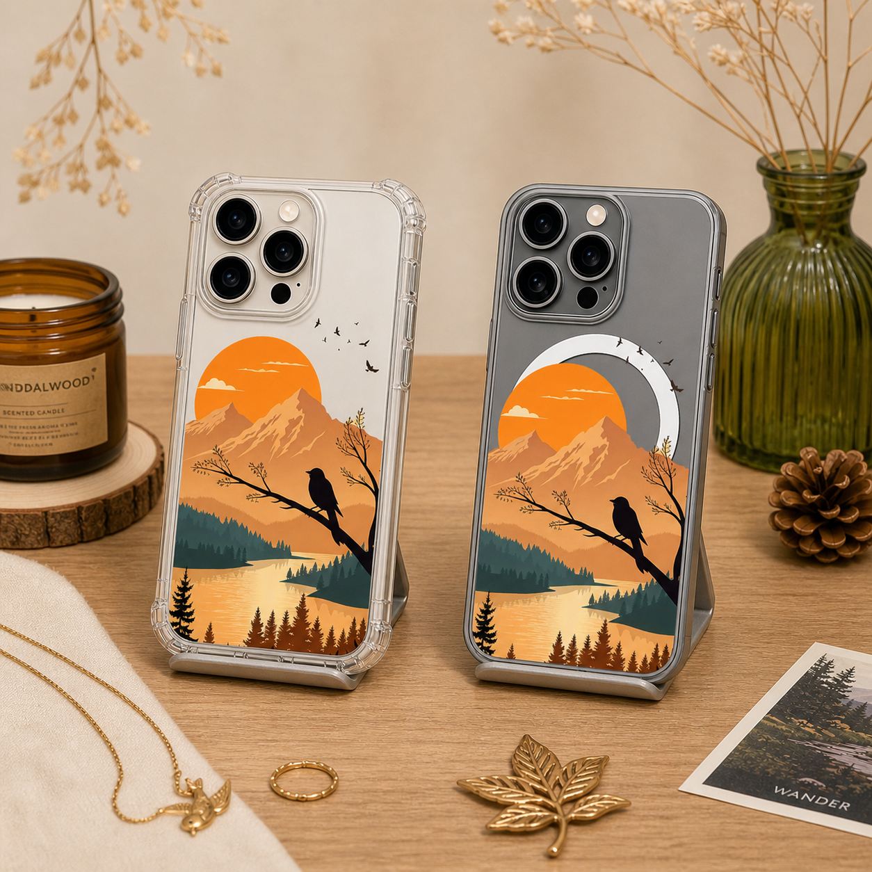 Mountain Sunset Landscape iPhone Case , Samsung Case, Nature River Scenic Phone Cover, MagSafe Case