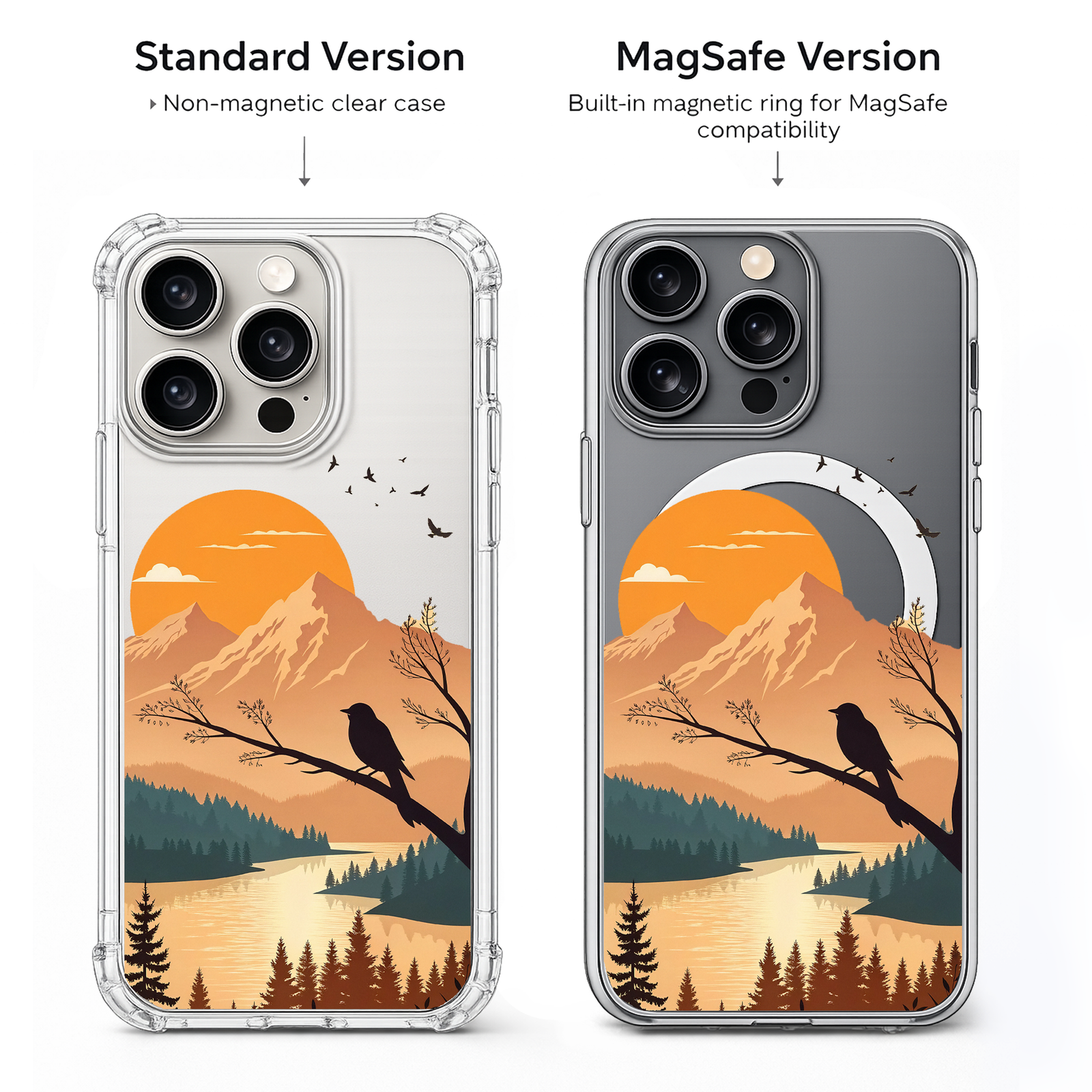 Mountain Sunset Landscape iPhone Case , Samsung Case, Nature River Scenic Phone Cover, MagSafe Case