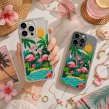 Tropical Flamingo Family iPhone Case , Samsung Case, Summer Paradise Bird Phone Cover, MagSafe Case