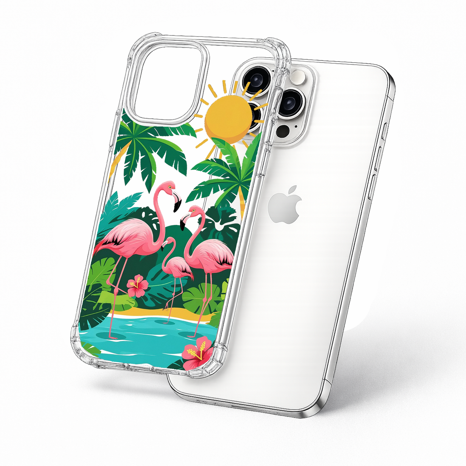 Tropical Flamingo Family iPhone Case , Samsung Case, Summer Paradise Bird Phone Cover, MagSafe Case