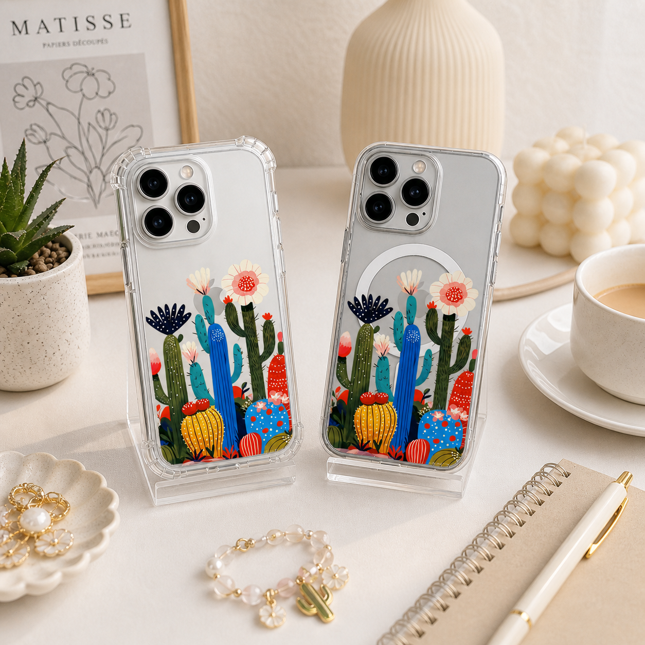 Colorful Cactus Garden iPhone Case , Samsung Case, Cute Desert Botanical Phone Cover, MagSafe Case