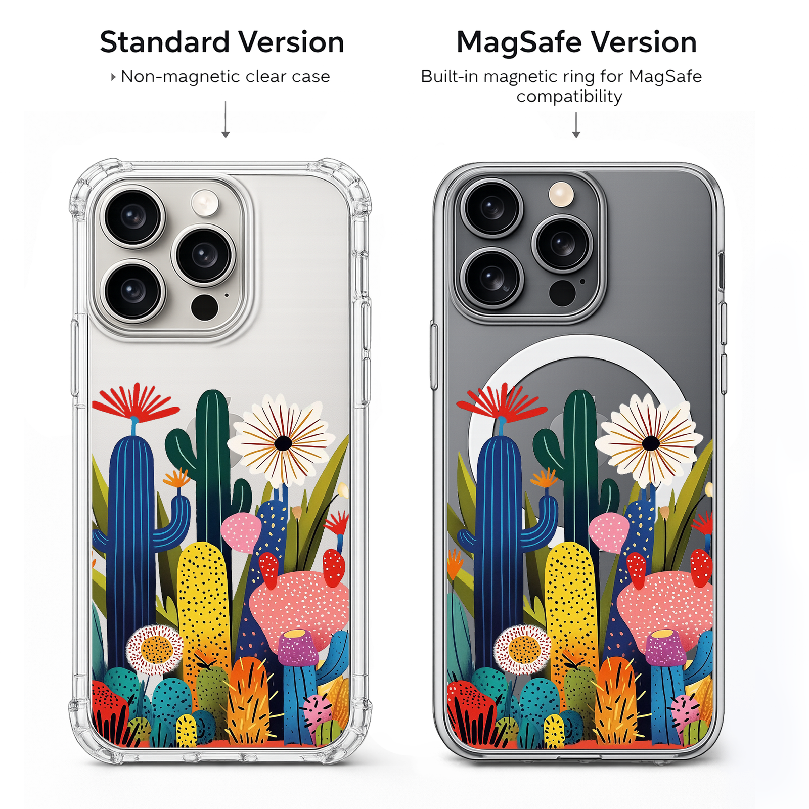Modern Cactus Flower iPhone Case , Samsung Case, Bright Desert Art Phone Cover, MagSafe Case