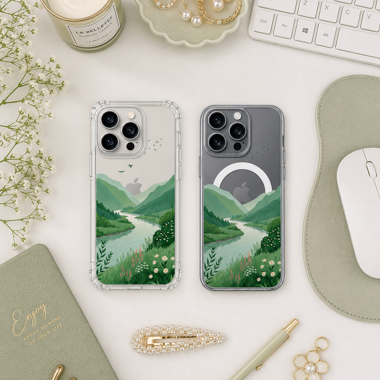 Green Valley River Landscape iPhone Case , Samsung Case, Peaceful Nature Phone Cover, MagSafe Case