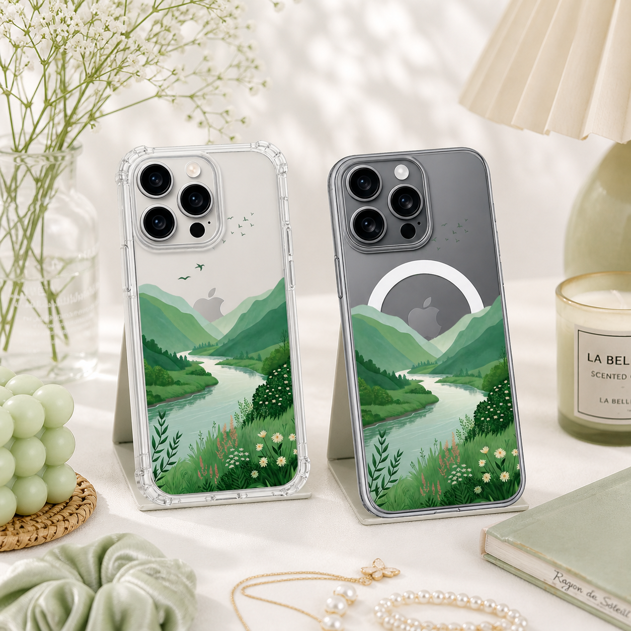 Green Valley River Landscape iPhone Case , Samsung Case, Peaceful Nature Phone Cover, MagSafe Case