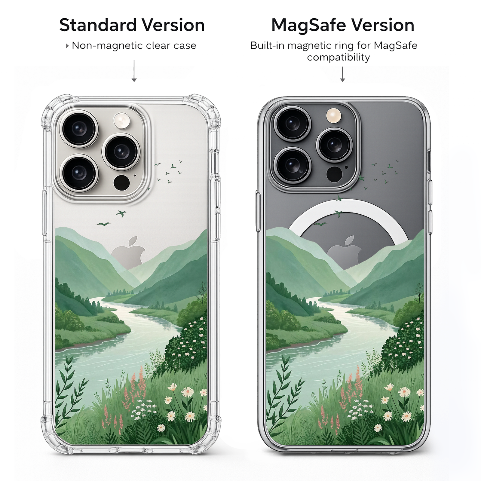 Green Valley River Landscape iPhone Case , Samsung Case, Peaceful Nature Phone Cover, MagSafe Case