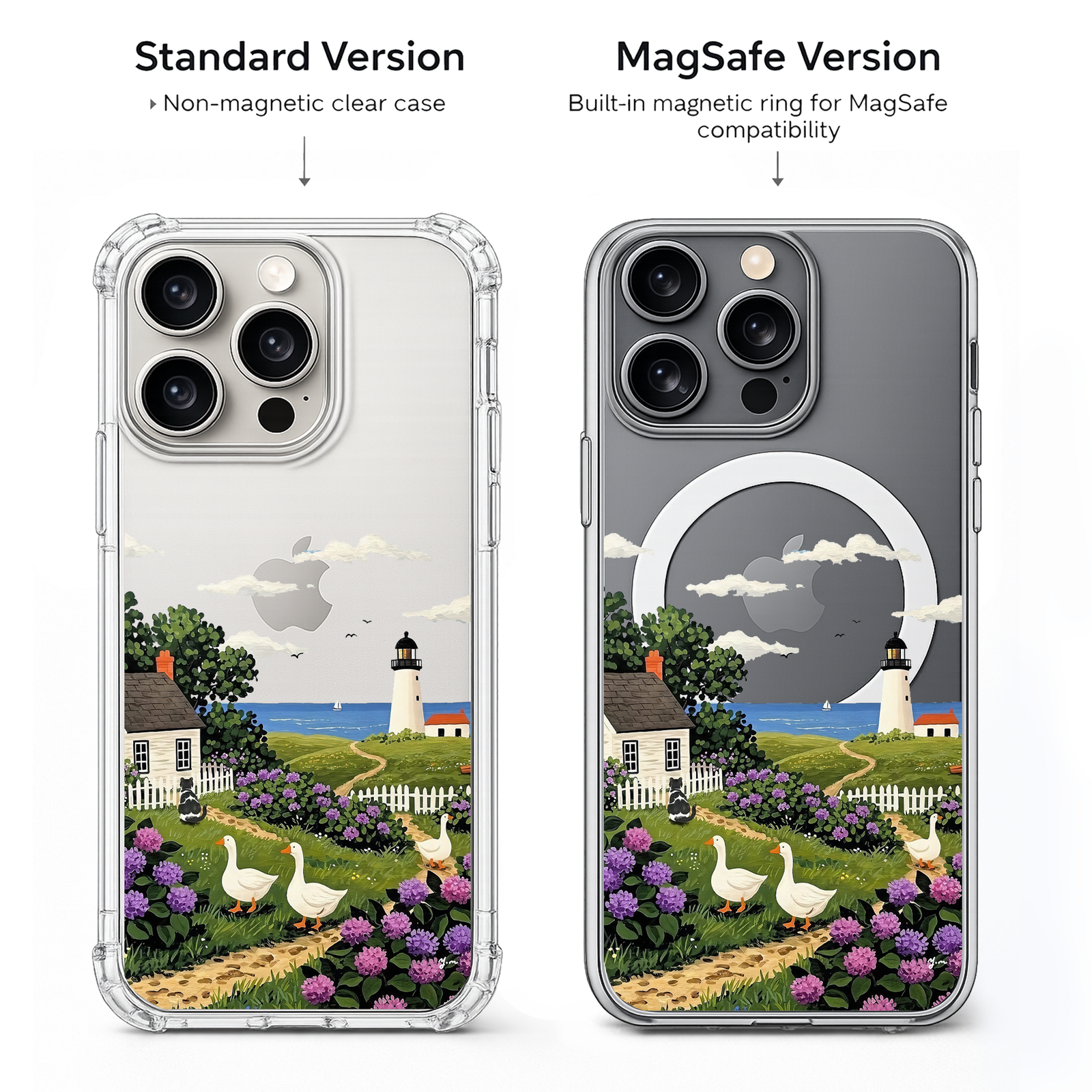 Coastal Lighthouse Cottage iPhone Case , Samsung Case, Seaside Garden Scenic Phone Cover, MagSafe Case
