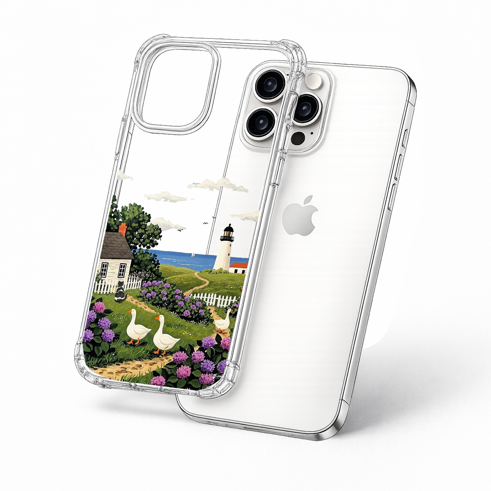 Coastal Lighthouse Cottage iPhone Case , Samsung Case, Seaside Garden Scenic Phone Cover, MagSafe Case