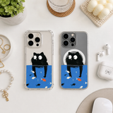 Funny Black Cat Fish Tank iPhone Case , Samsung Case, Cute Cartoon Kitty Phone Cover, MagSafe Case