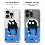 Funny Black Cat Fish Tank iPhone Case , Samsung Case, Cute Cartoon Kitty Phone Cover, MagSafe Case