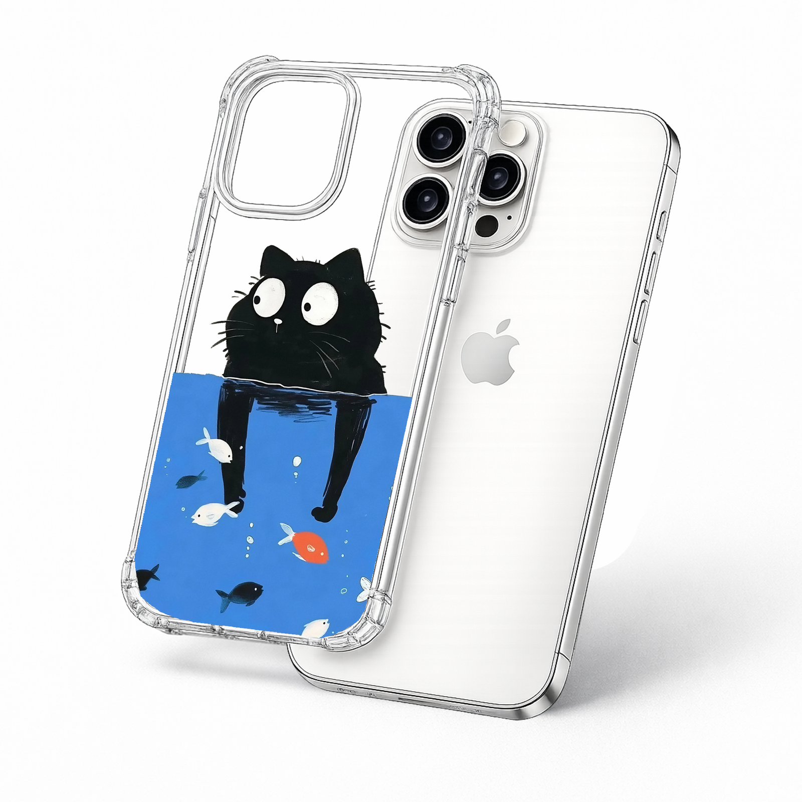 Funny Black Cat Fish Tank iPhone Case , Samsung Case, Cute Cartoon Kitty Phone Cover, MagSafe Case