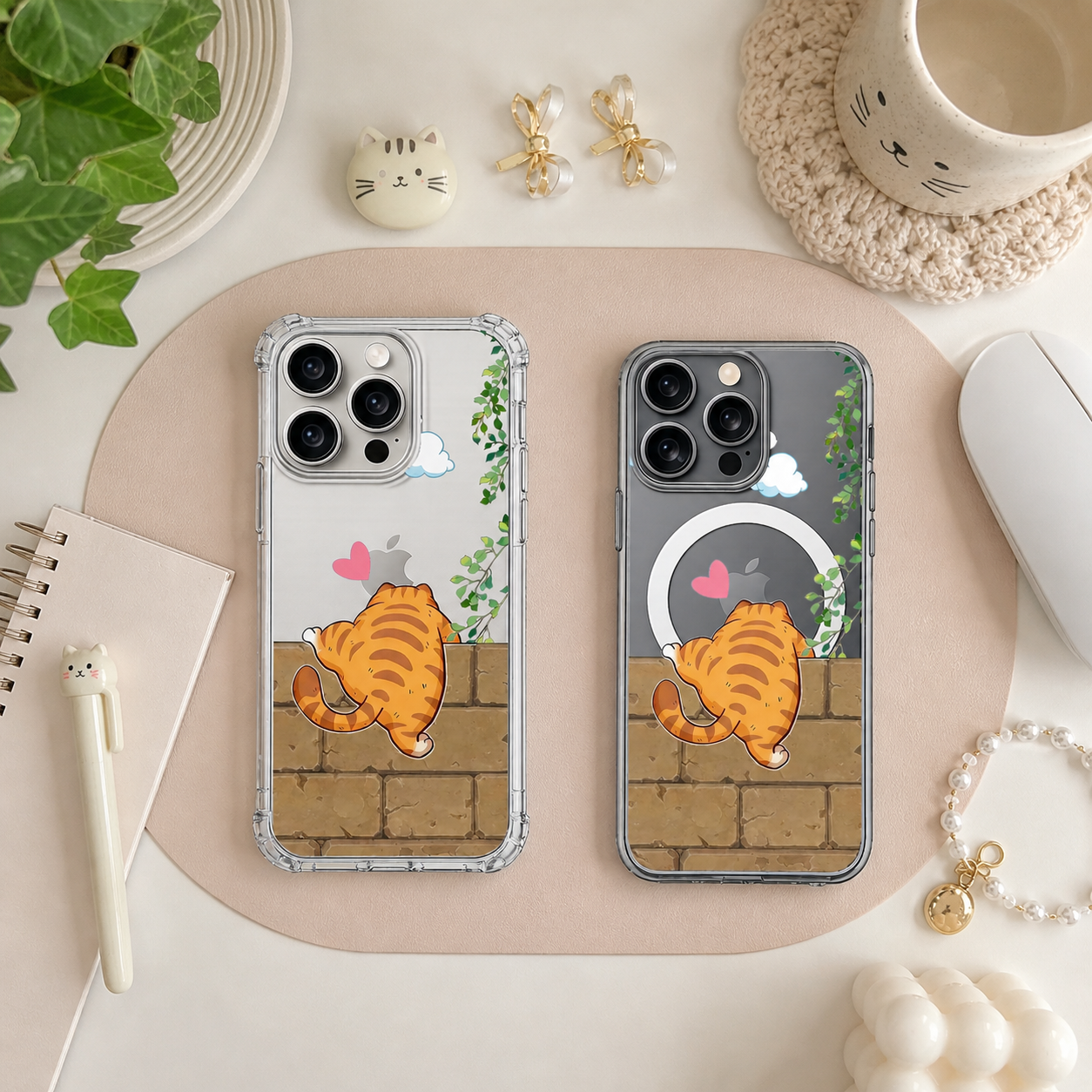 Cute Orange Cat Wall Climb iPhone Case , Samsung Case, Funny Kitty Love Phone Cover, MagSafe Case