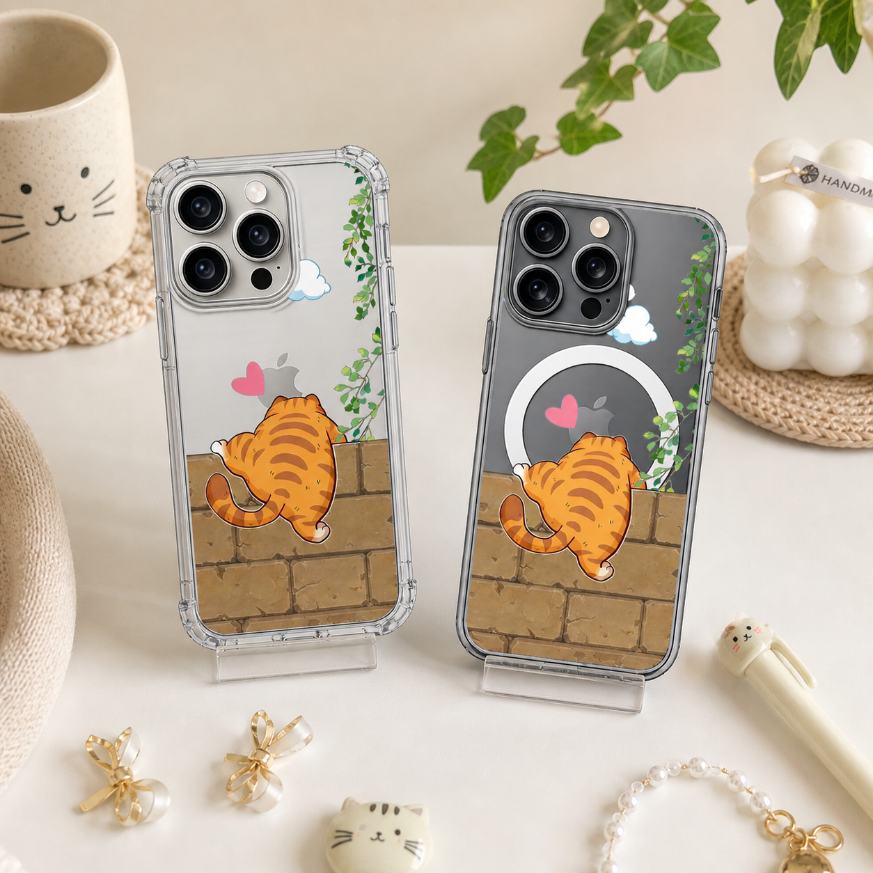 Cute Orange Cat Wall Climb iPhone Case , Samsung Case, Funny Kitty Love Phone Cover, MagSafe Case