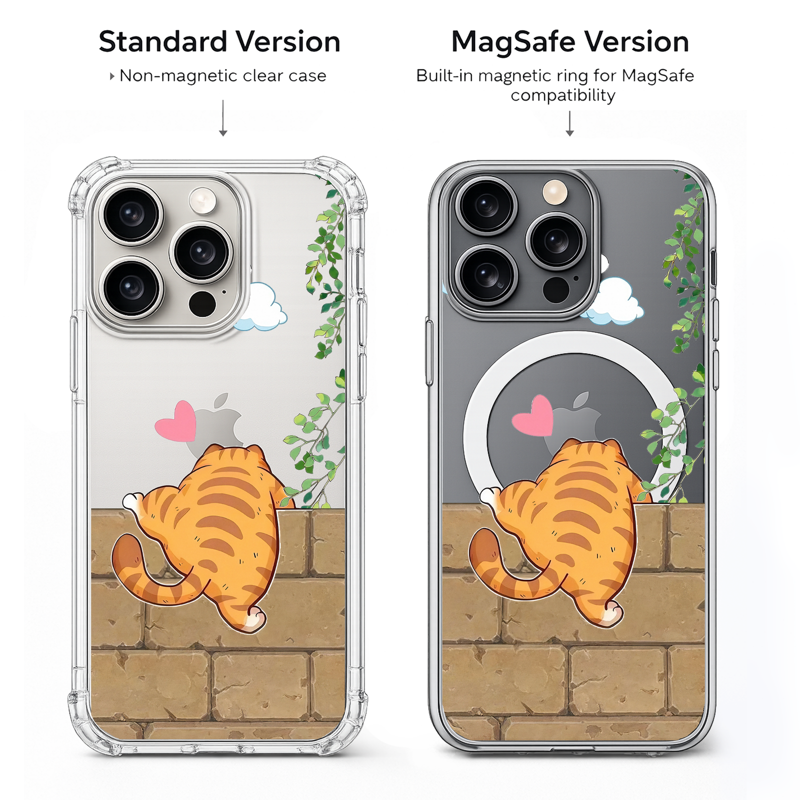 Cute Orange Cat Wall Climb iPhone Case , Samsung Case, Funny Kitty Love Phone Cover, MagSafe Case
