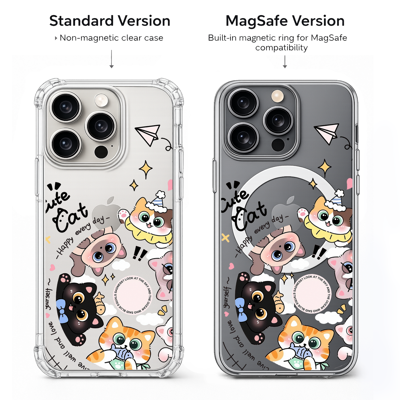 Kawaii Cute Cat Collage iPhone Case , Samsung Case, Cartoon Kitty Phone Cover, MagSafe Case