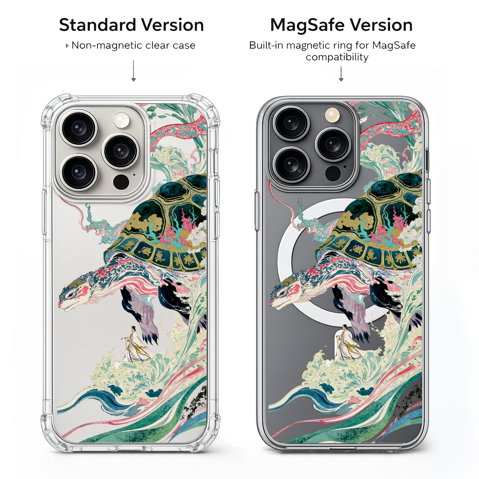 Japanese Sea Turtle Art iPhone Case , Samsung Case, Oriental Ocean Fantasy Phone Cover, MagSafe Case