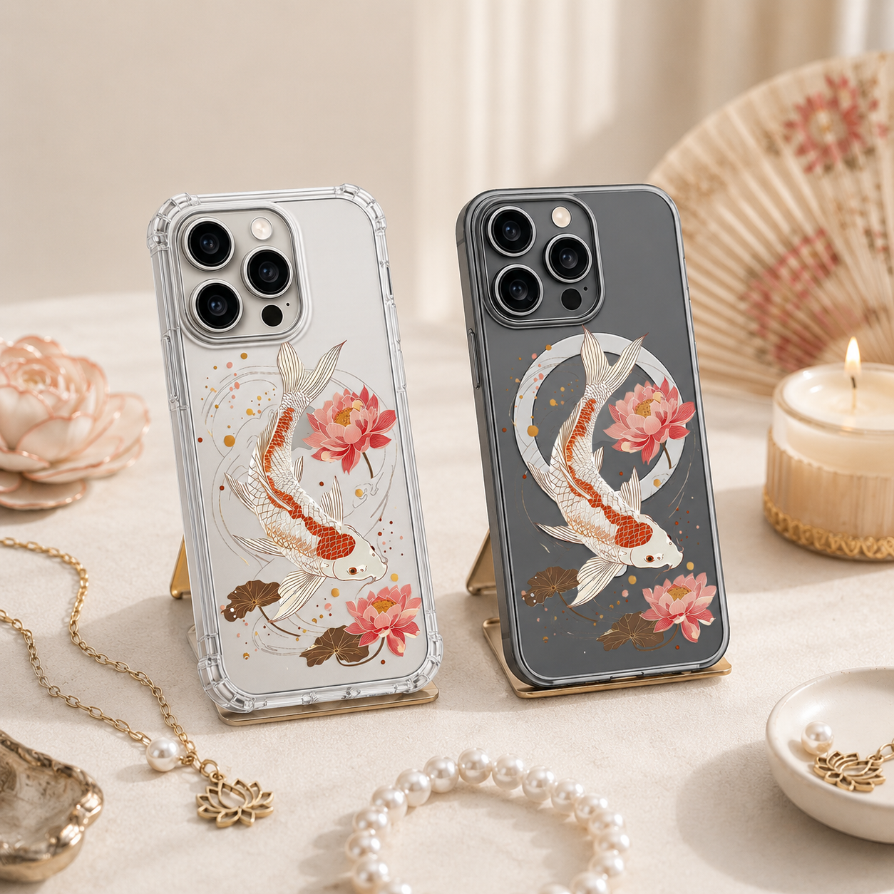 Koi Fish Lotus Flower iPhone Case , Samsung Case, Japanese Zen Art Phone Cover, MagSafe Case