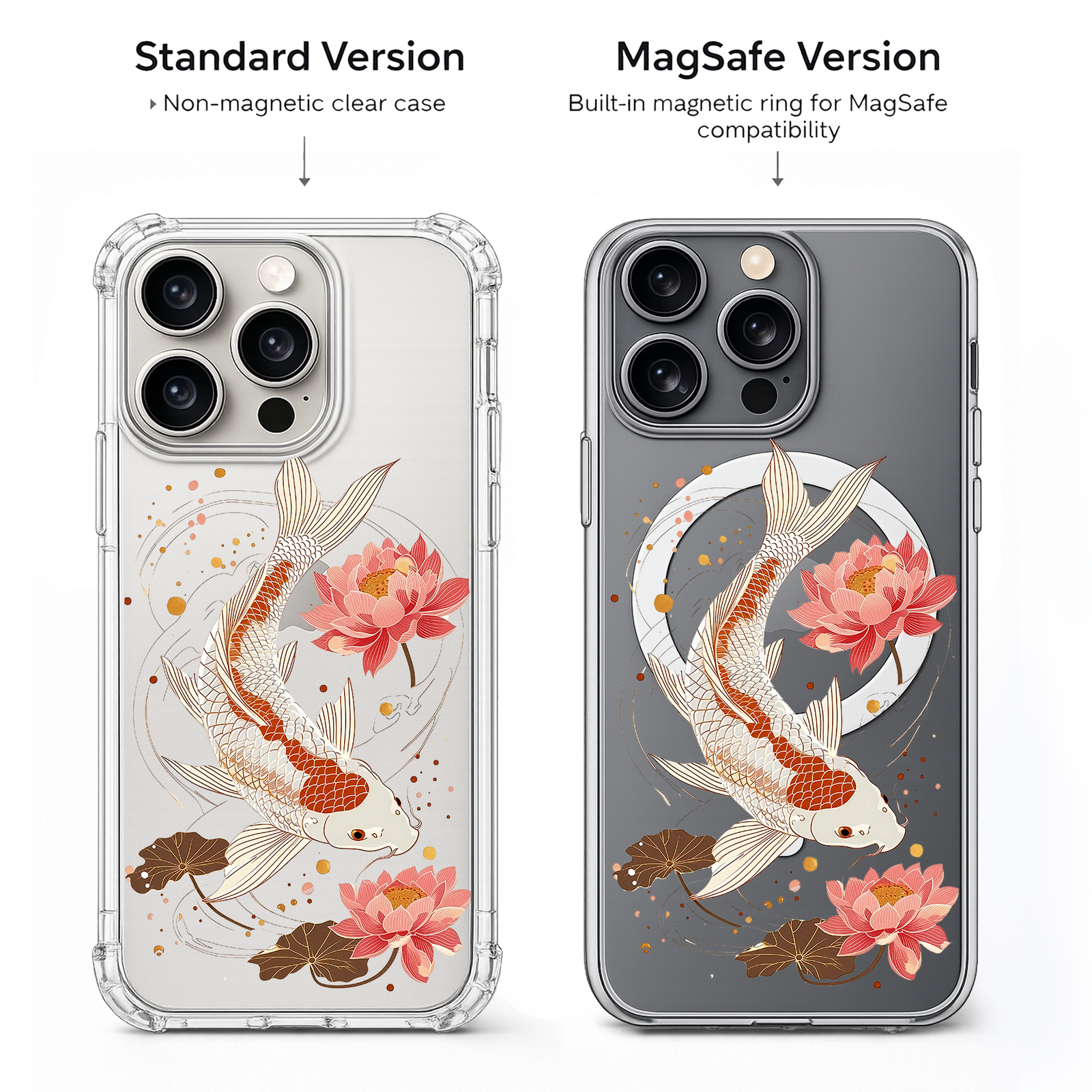 Koi Fish Lotus Flower iPhone Case , Samsung Case, Japanese Zen Art Phone Cover, MagSafe Case