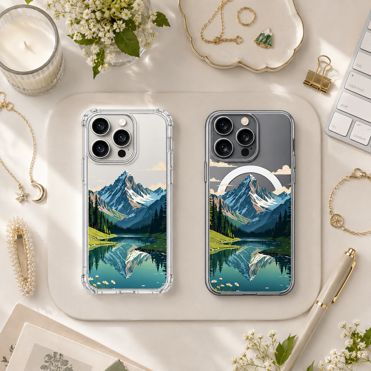 Mountain Lake Reflection iPhone Case , Samsung Case, Scenic Nature Landscape Phone Cover, MagSafe Case