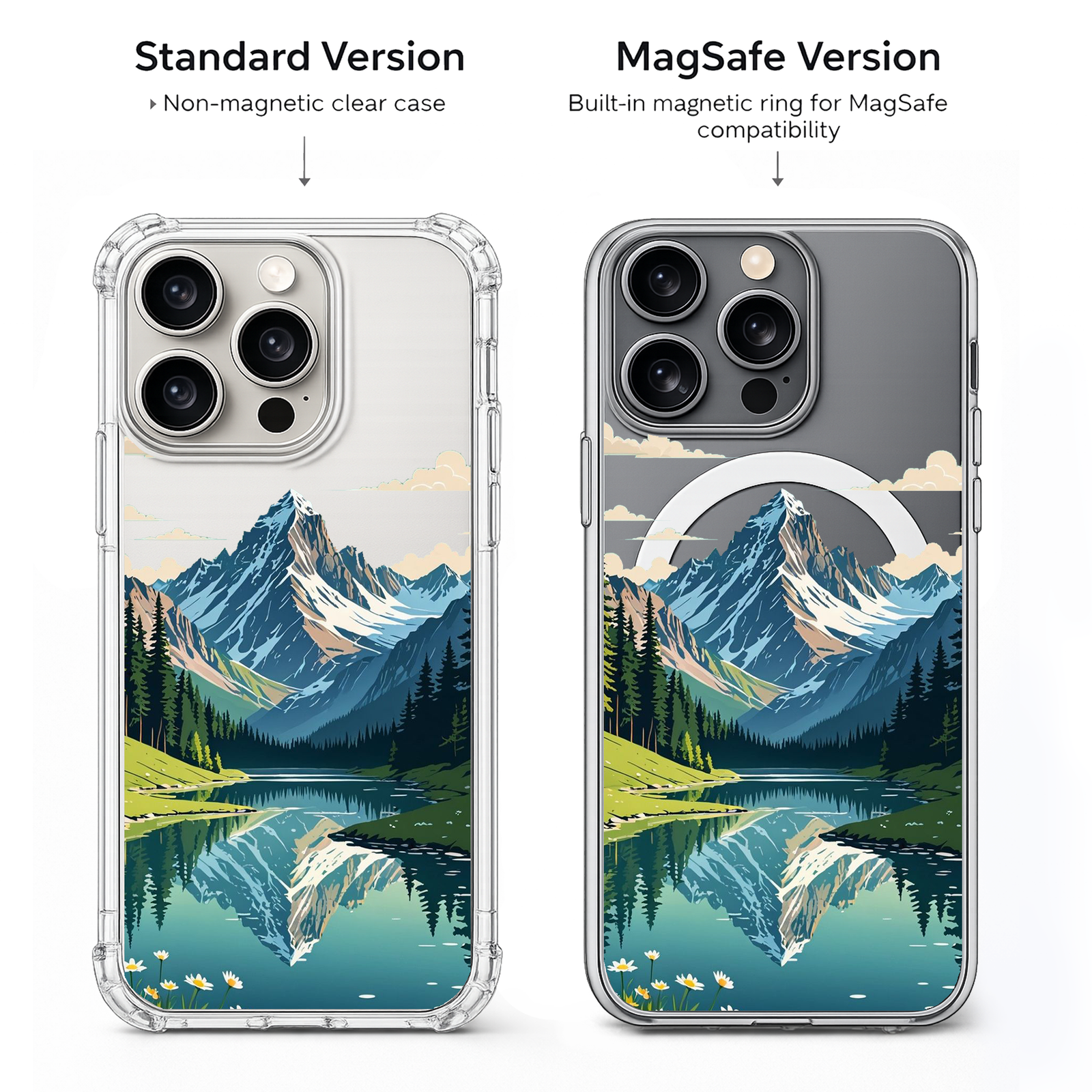 Mountain Lake Reflection iPhone Case , Samsung Case, Scenic Nature Landscape Phone Cover, MagSafe Case