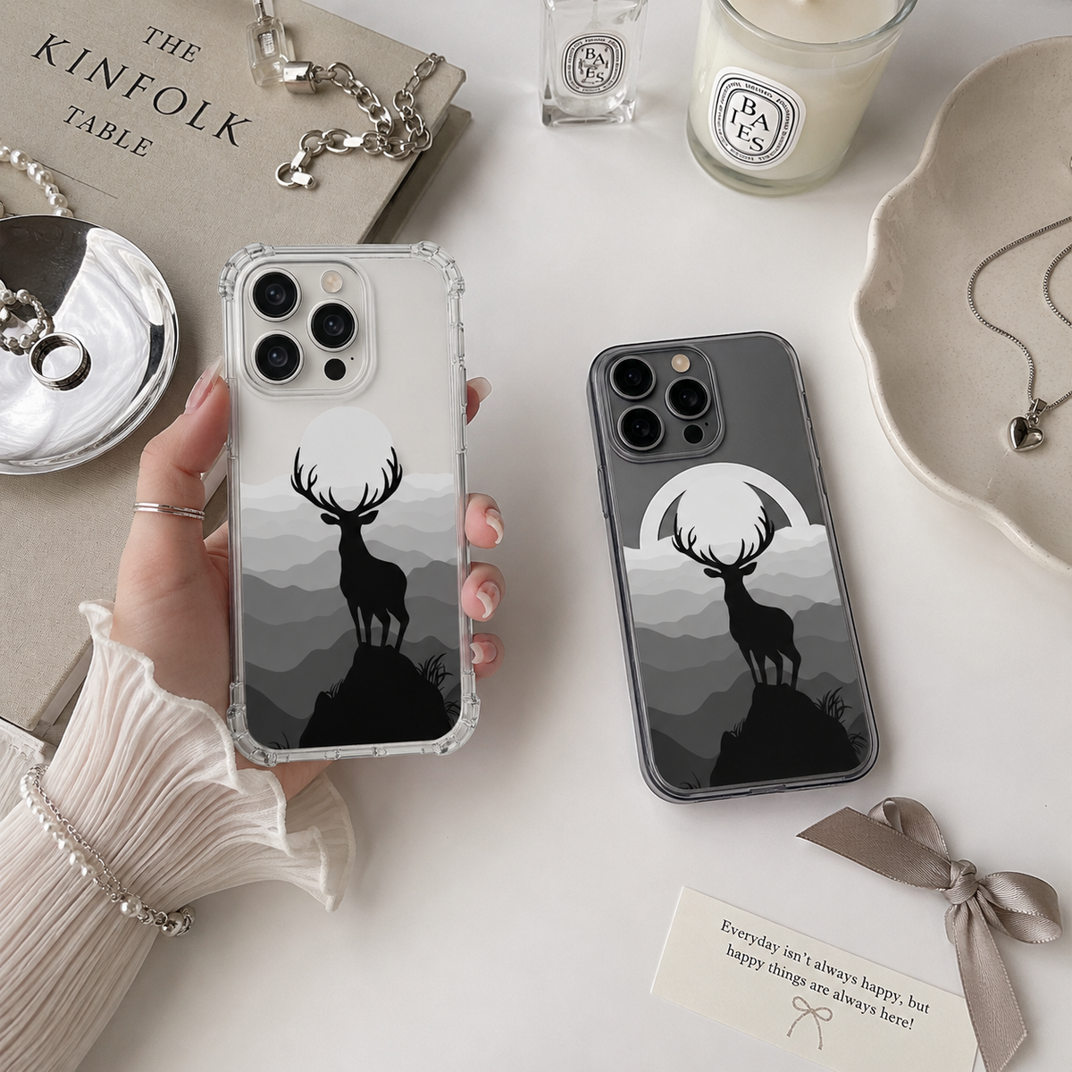 Minimalist Deer Silhouette iPhone Case , Samsung Case, Monochrome Wildlife Phone Cover, MagSafe Case