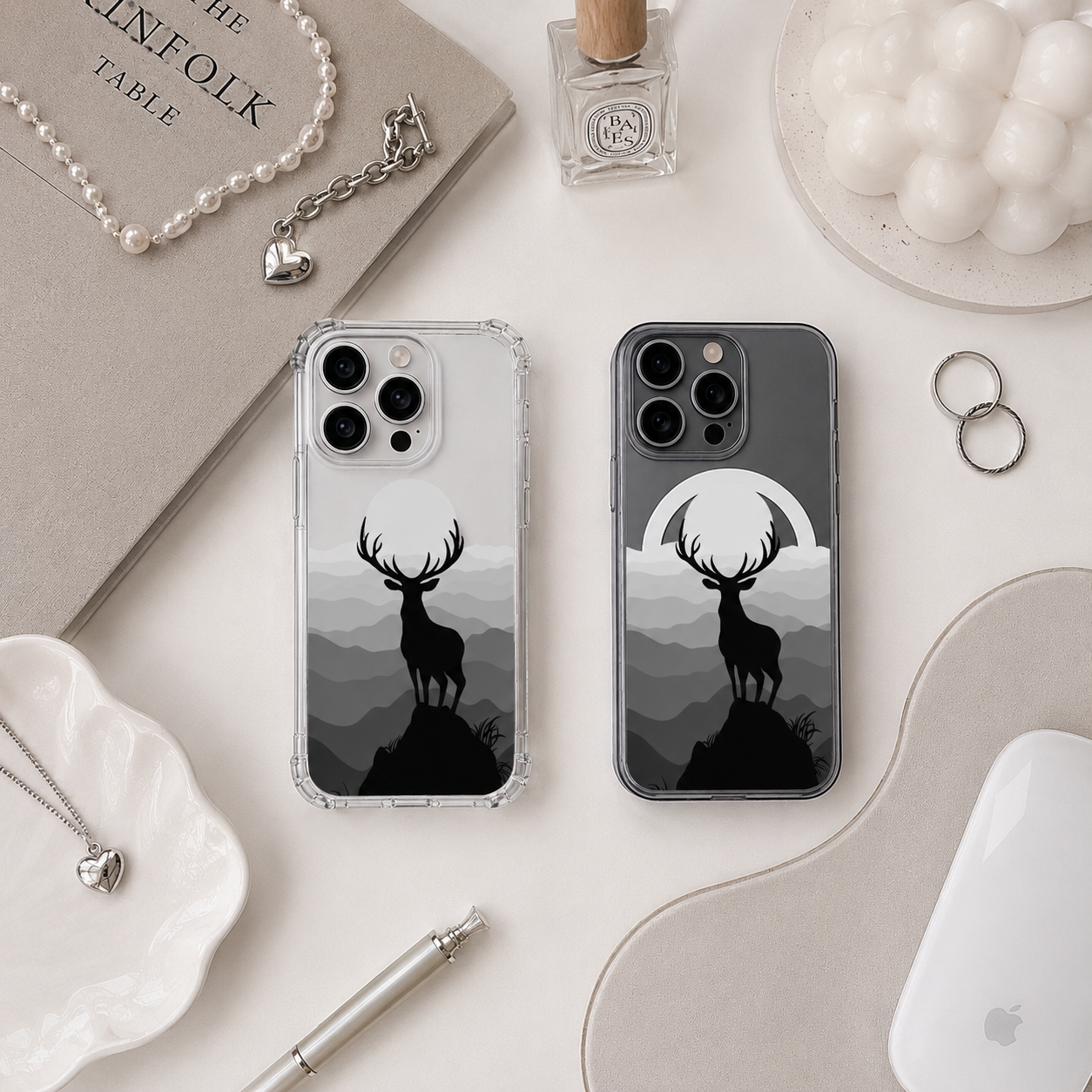 Minimalist Deer Silhouette iPhone Case , Samsung Case, Monochrome Wildlife Phone Cover, MagSafe Case