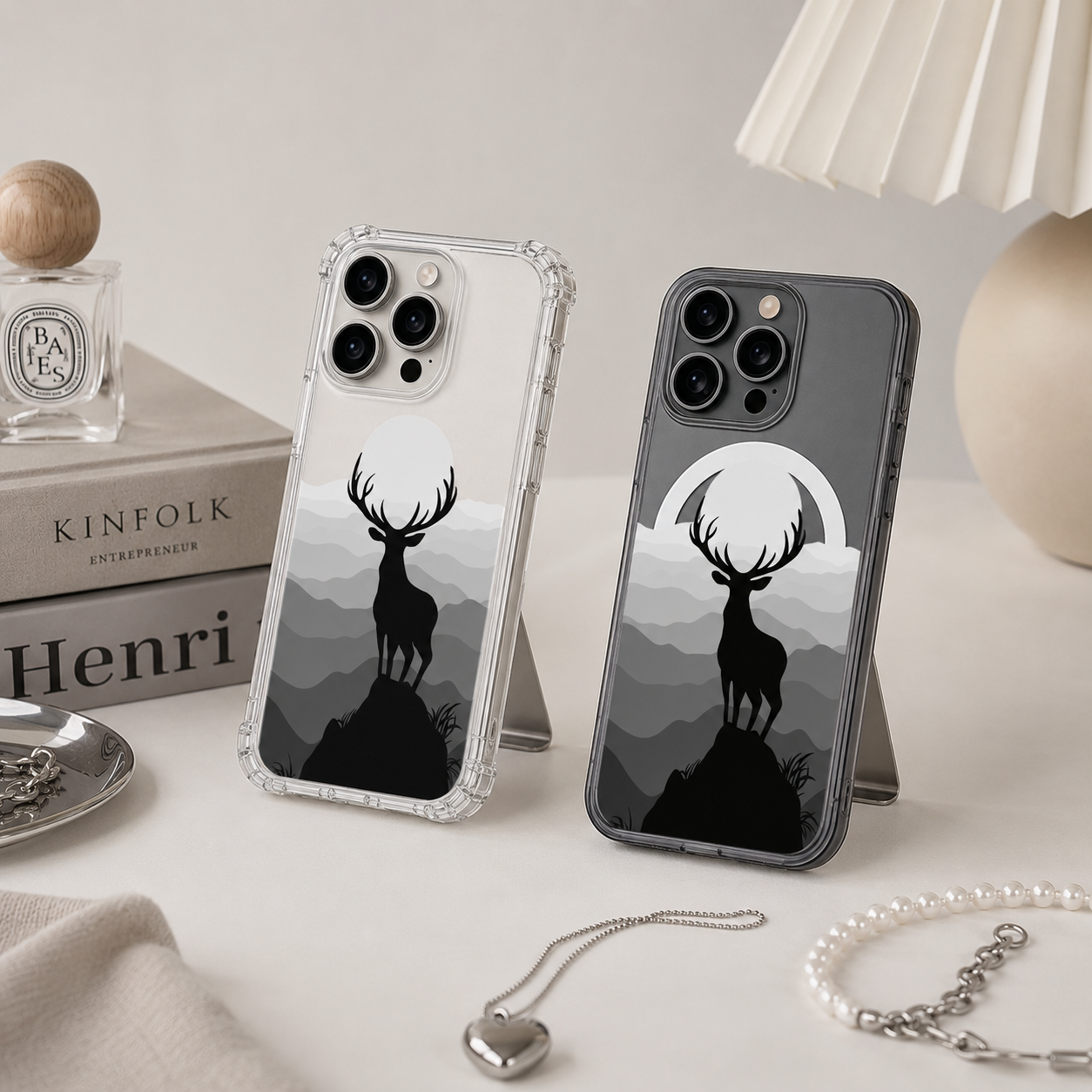 Minimalist Deer Silhouette iPhone Case , Samsung Case, Monochrome Wildlife Phone Cover, MagSafe Case