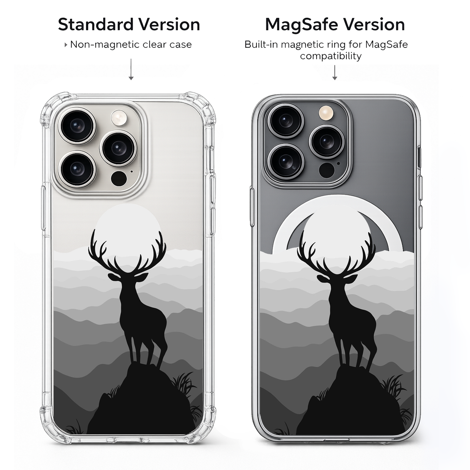 Minimalist Deer Silhouette iPhone Case , Samsung Case, Monochrome Wildlife Phone Cover, MagSafe Case