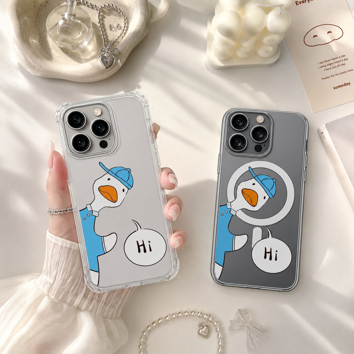 Cute Goose Saying Hi iPhone Case , Samsung Case, Funny Duck Cartoon Phone Cover, MagSafe Case