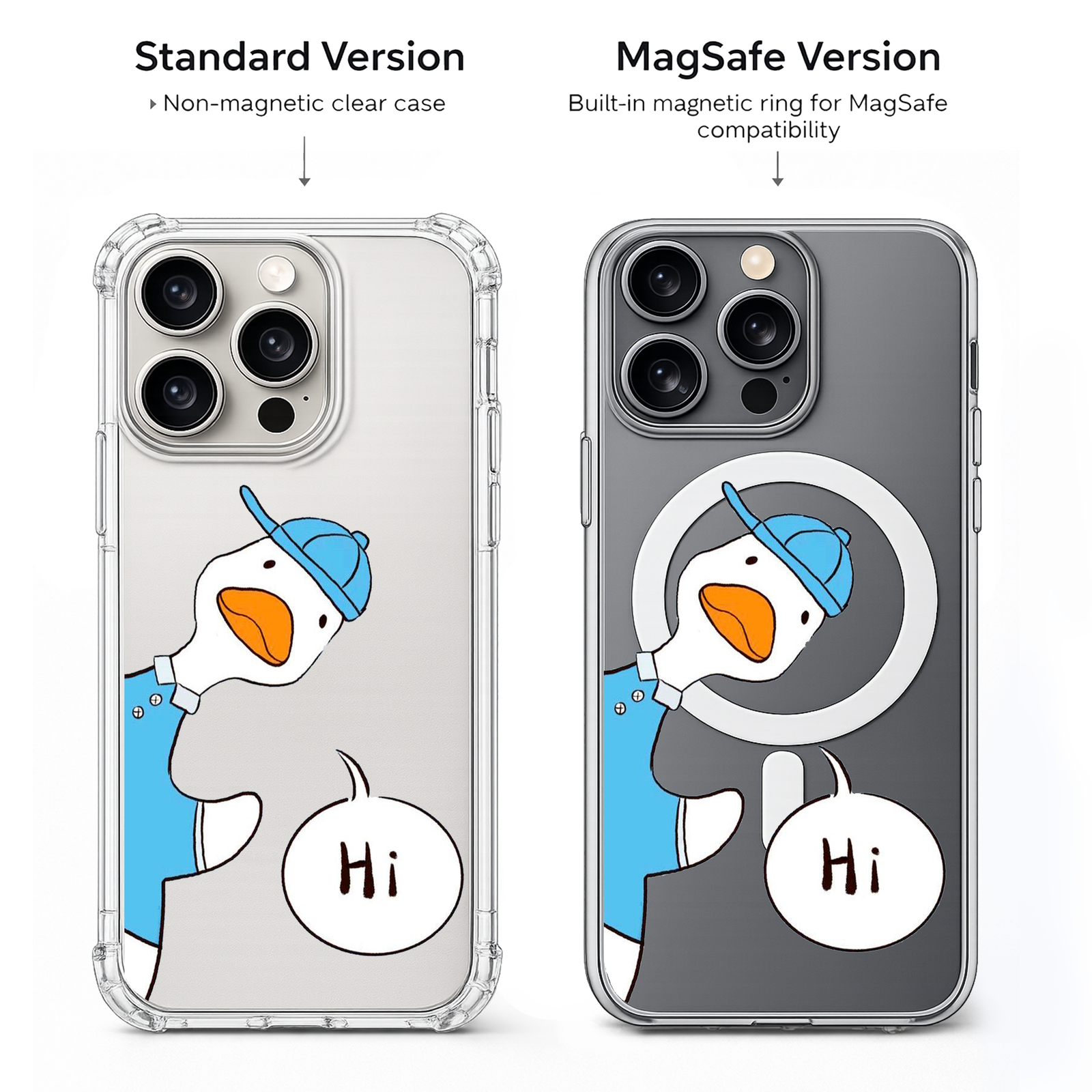 Cute Goose Saying Hi iPhone Case , Samsung Case, Funny Duck Cartoon Phone Cover, MagSafe Case