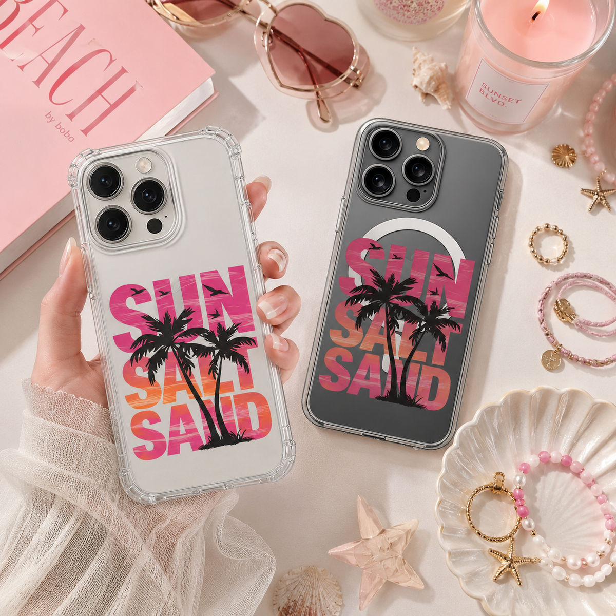 Sunset Palm Tree Beach iPhone Case , Samsung Case, Tropical Summer Vacation Phone Cover, MagSafe Case