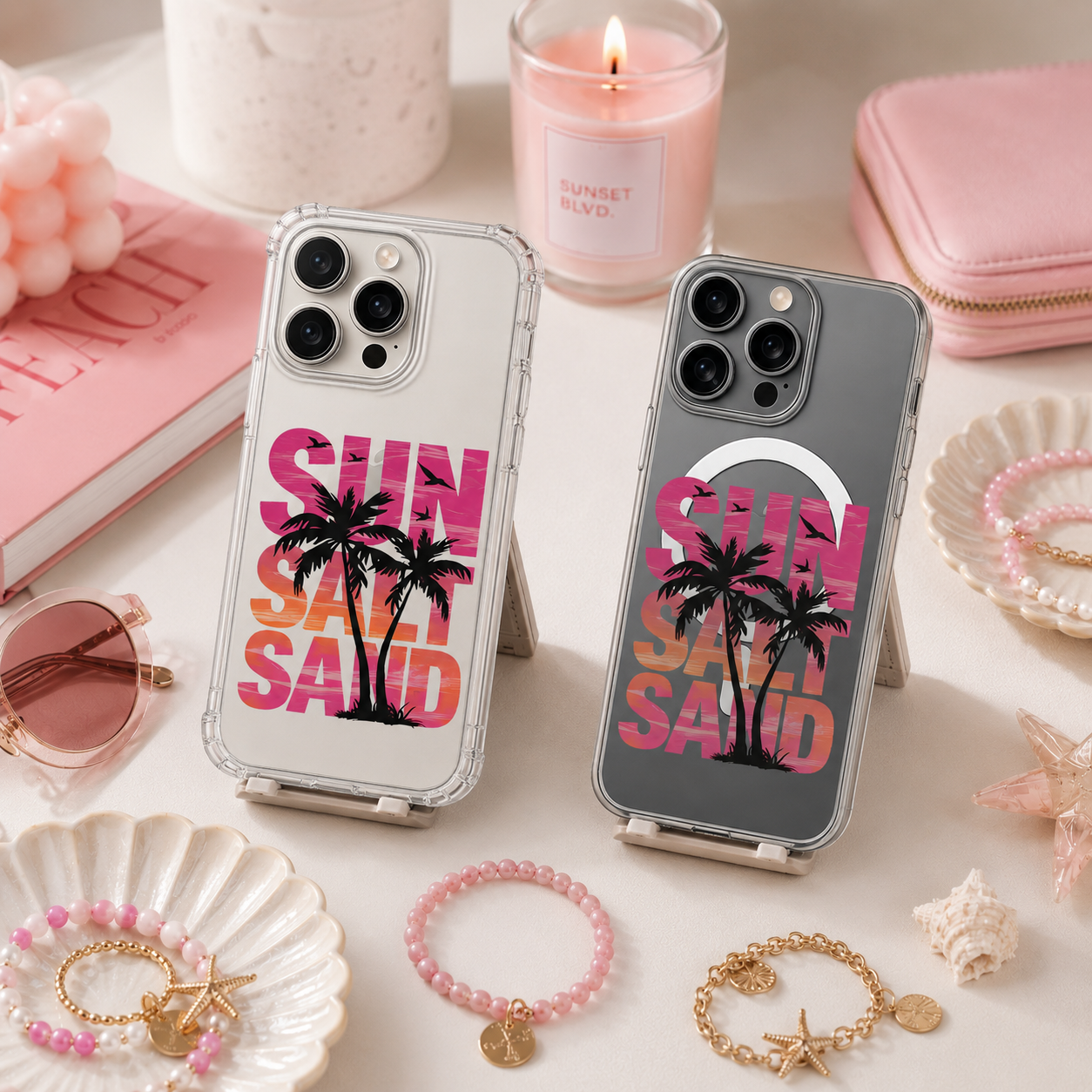 Sunset Palm Tree Beach iPhone Case , Samsung Case, Tropical Summer Vacation Phone Cover, MagSafe Case