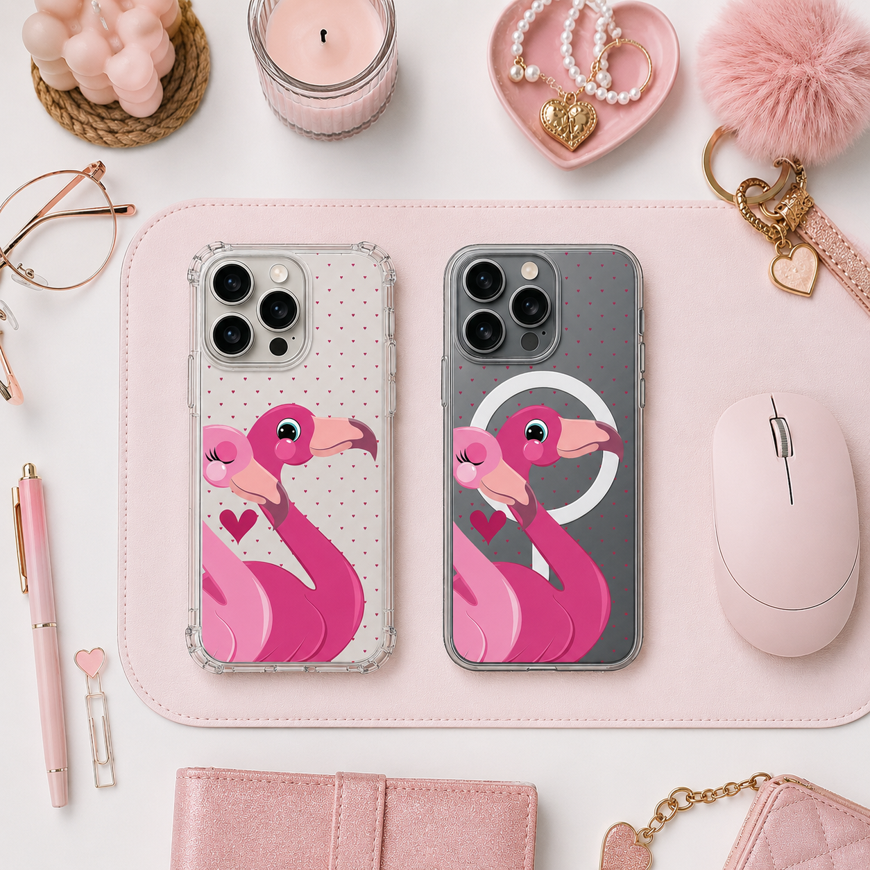 Pink Flamingo Love iPhone Case , Samsung Case, Romantic Cute Bird Phone Cover, MagSafe Case