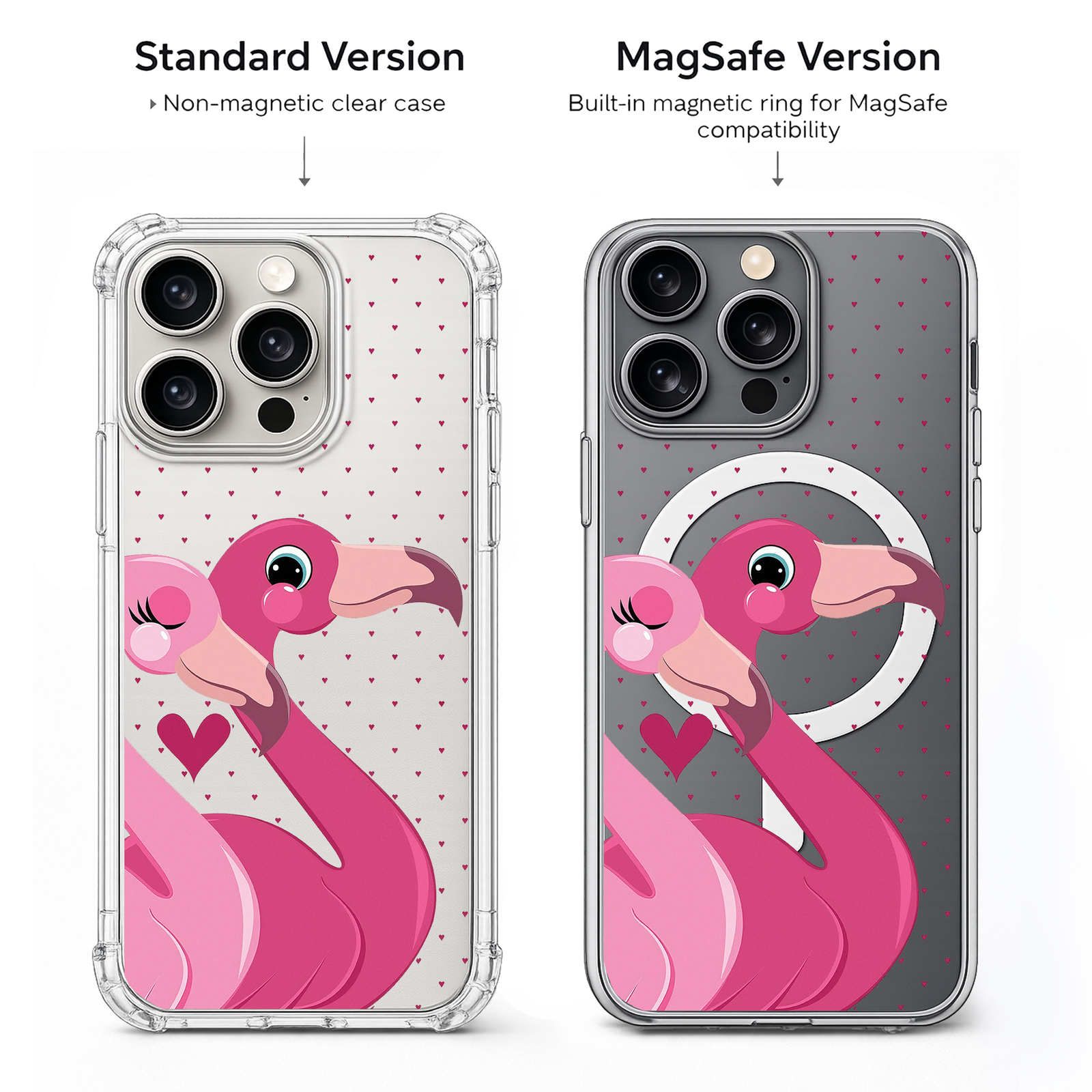 Pink Flamingo Love iPhone Case , Samsung Case, Romantic Cute Bird Phone Cover, MagSafe Case