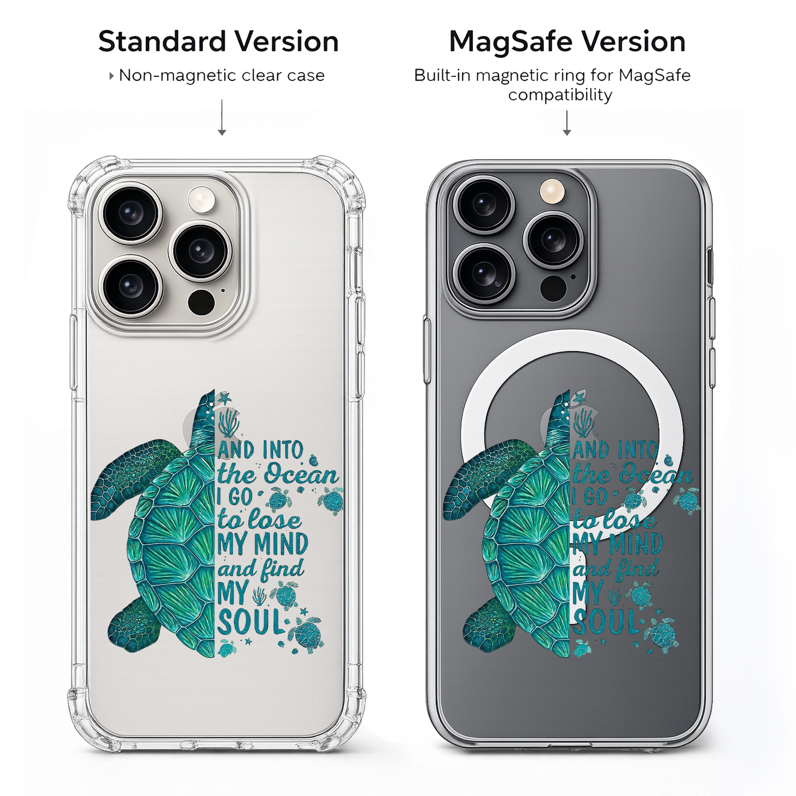 Sea Turtle Ocean Quote iPhone Case , Samsung Case, Marine Life Beach Lover Phone Cover, MagSafe Case