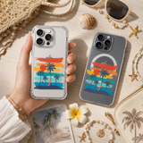 Retro Beach Sunset Palm Tree iPhone Case , Samsung Case, Summer Vacation Aesthetic Phone Cover, MagSafe Case