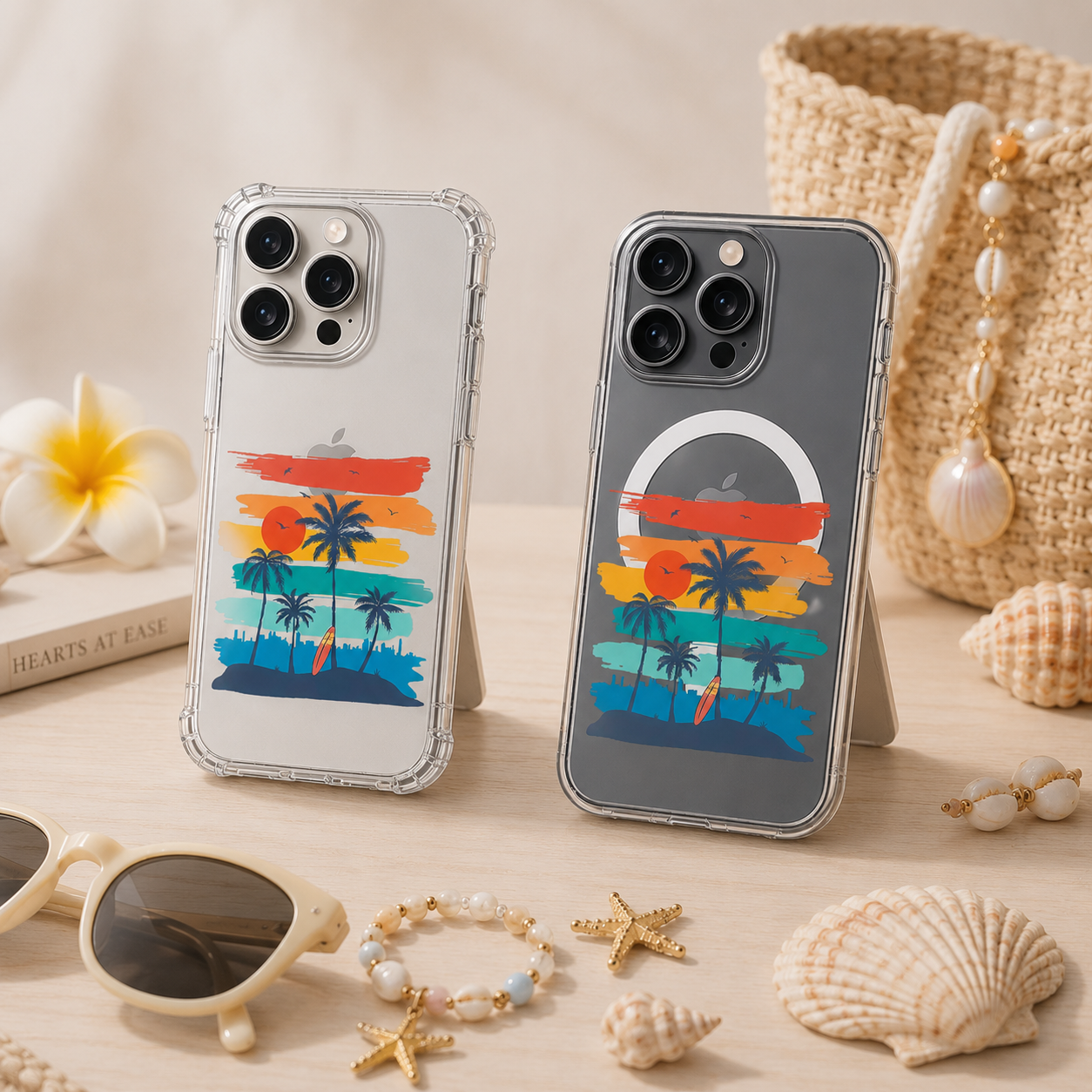 Retro Beach Sunset Palm Tree iPhone Case , Samsung Case, Summer Vacation Aesthetic Phone Cover, MagSafe Case