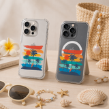 Retro Beach Sunset Palm Tree iPhone Case , Samsung Case, Summer Vacation Aesthetic Phone Cover, MagSafe Case