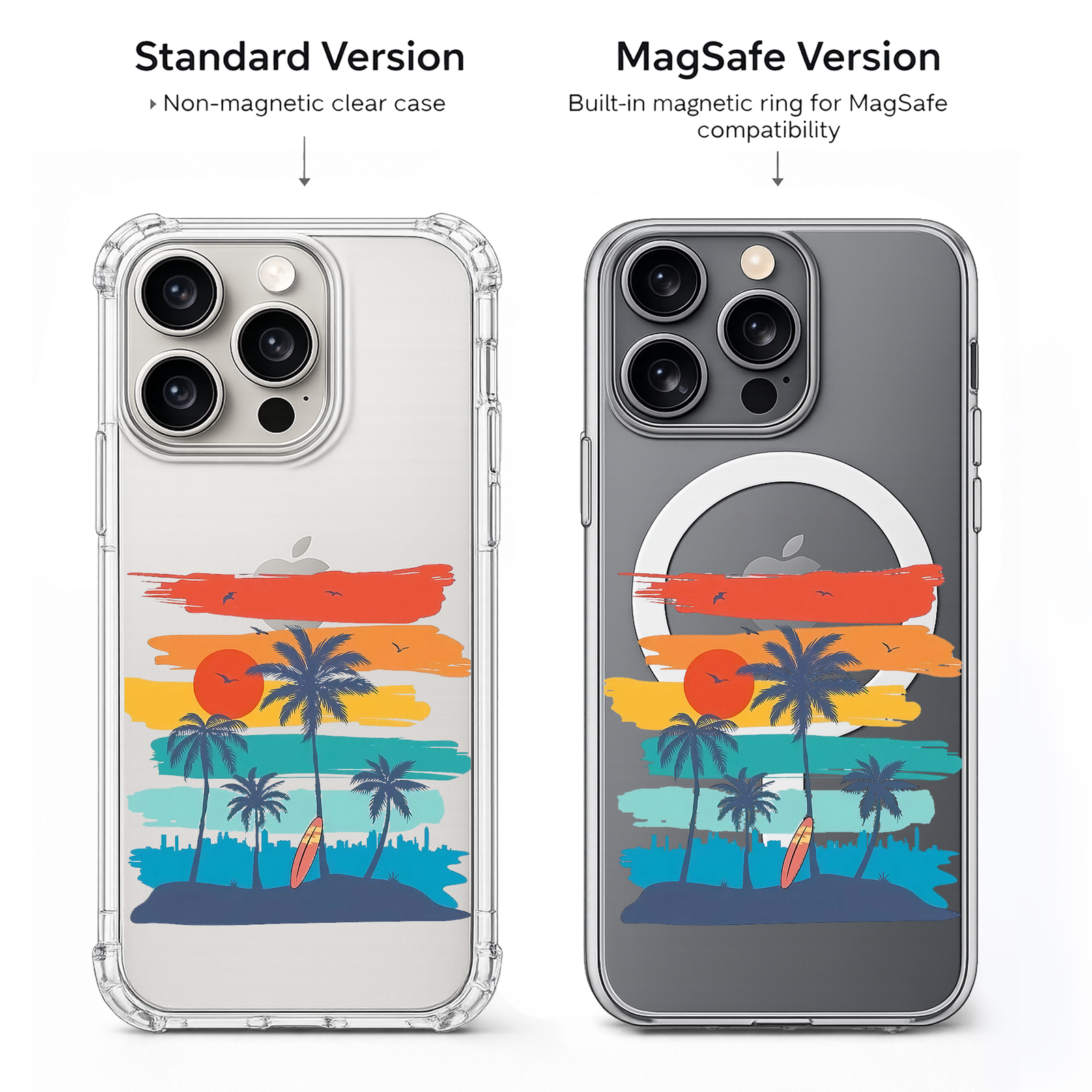 Retro Beach Sunset Palm Tree iPhone Case , Samsung Case, Summer Vacation Aesthetic Phone Cover, MagSafe Case