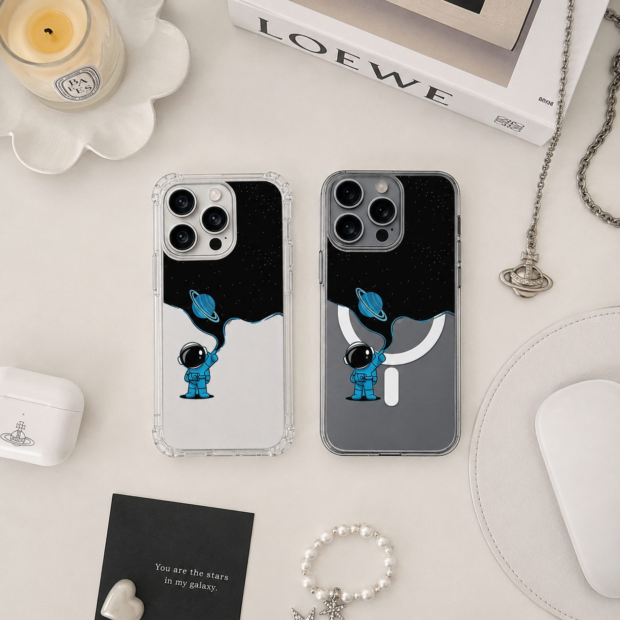 Astronaut Painting Space iPhone Case , Samsung Case, Galaxy Planet Art Phone Cover, MagSafe Case
