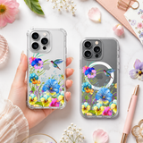 Colorful Hummingbird Floral iPhone Case , Samsung Case, Watercolor Flower Garden Phone Cover, MagSafe Case
