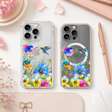 Colorful Hummingbird Floral iPhone Case , Samsung Case, Watercolor Flower Garden Phone Cover, MagSafe Case