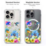 Colorful Hummingbird Floral iPhone Case , Samsung Case, Watercolor Flower Garden Phone Cover, MagSafe Case