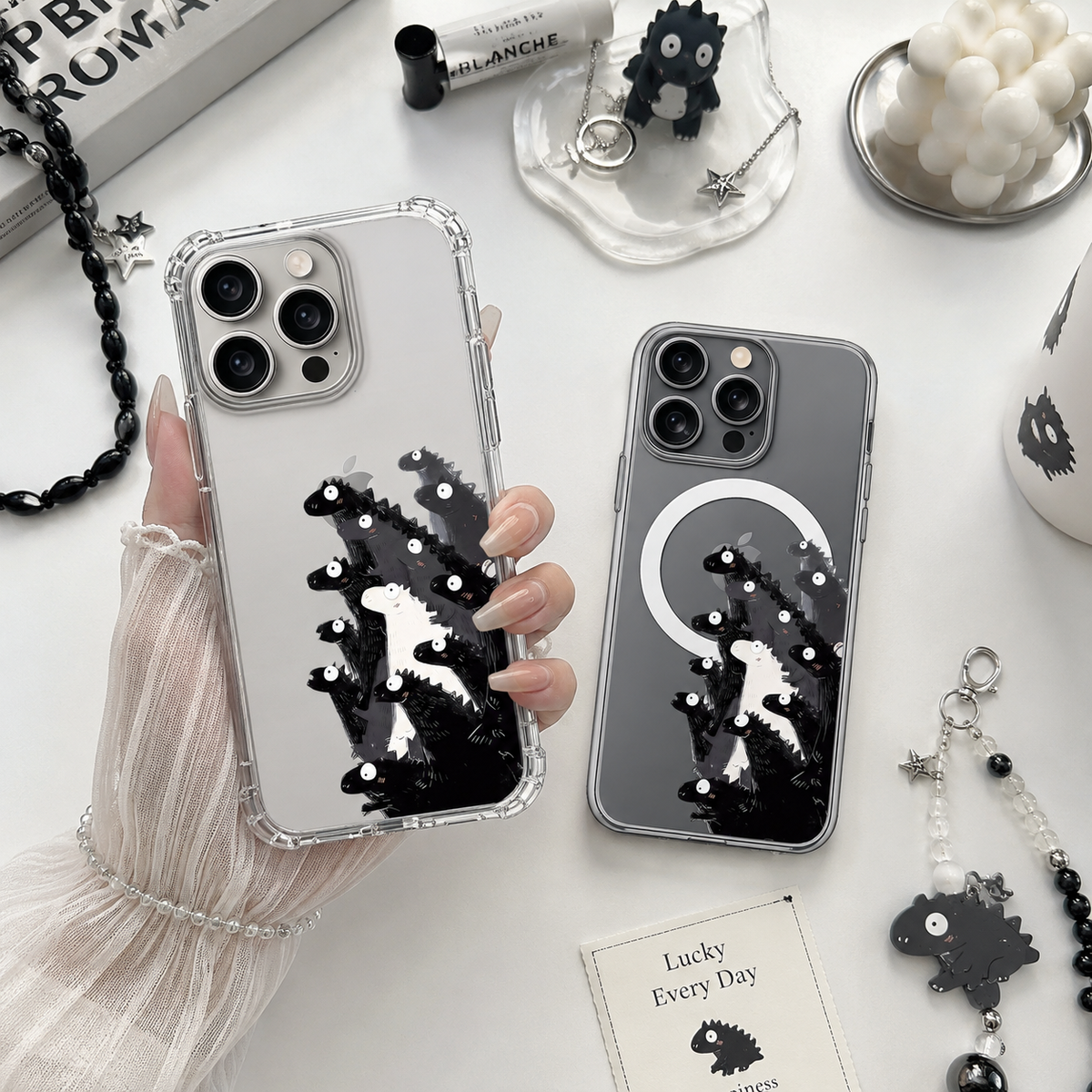Cute Dinosaur iPhone Case , Samsung Case, Kawaii Dino Clear Phone Case, MagSafe Compatible Animal Phone Cover Gift for Dino Lovers
