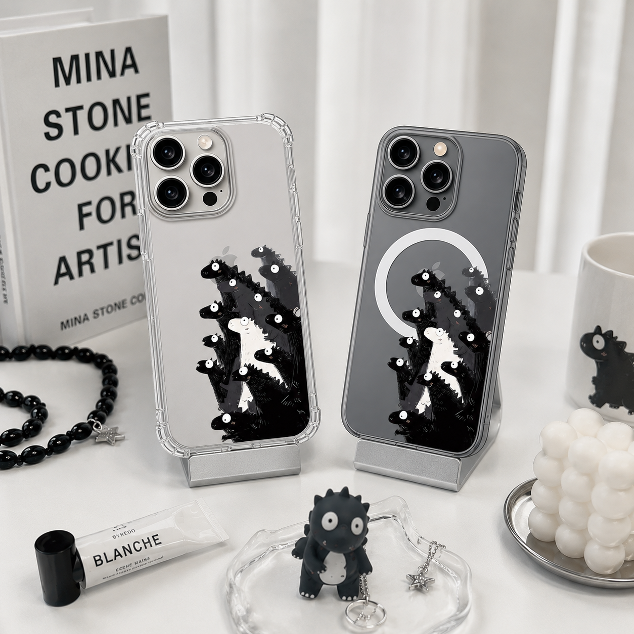 Cute Dinosaur iPhone Case , Samsung Case, Kawaii Dino Clear Phone Case, MagSafe Compatible Animal Phone Cover Gift for Dino Lovers